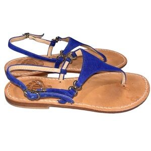 La Conchiglia Positano Royal Blue Leather Thong Sandals size 38